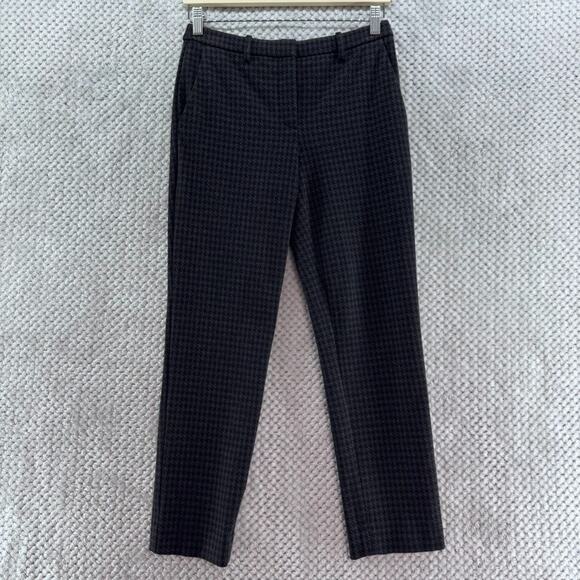 Theory Pants Womens 0 Black Houndstooth Ponte Stretch Slim Straight Mid Rise - Picture 1 of 14